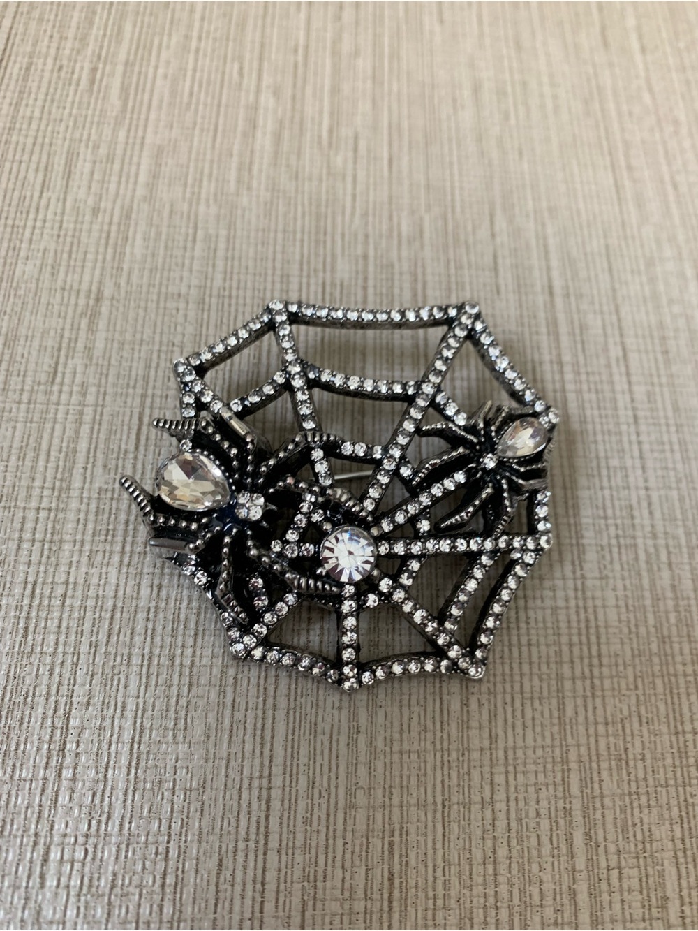 Crystal Spider Web Brooch Pin - Silver Tone